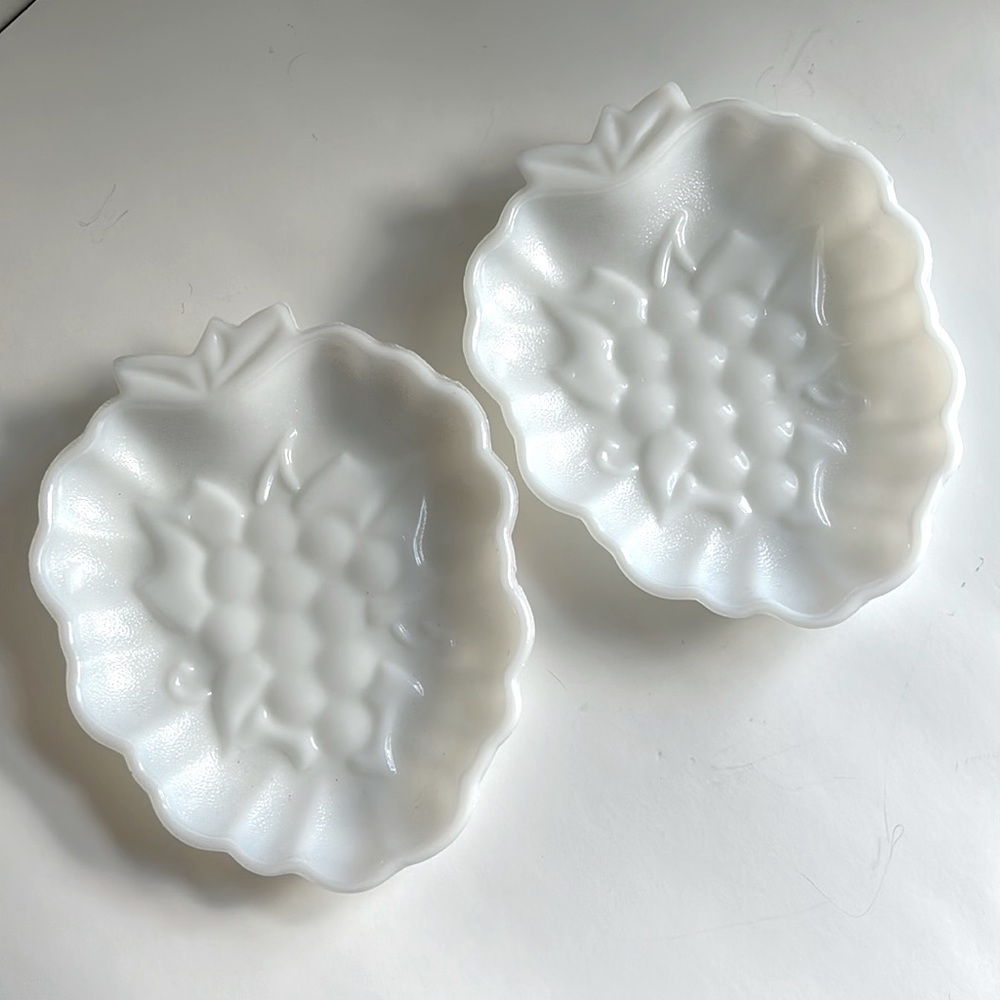 Vintage Hazel Atlas Milk Glass Grape Dishes Set of 2